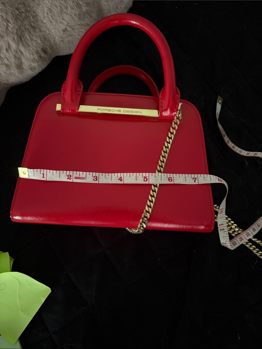 Porsche Design Red Leather Mini Top-Handle Crossbody with Gold Chain - Picture 3 of 5